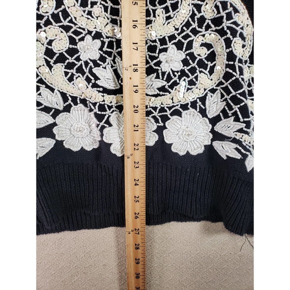 Bonnie Boerer Sweater Womens Small Black V-Neck Sequin Bling Trim Knit Pullover - Picture 8 of 10